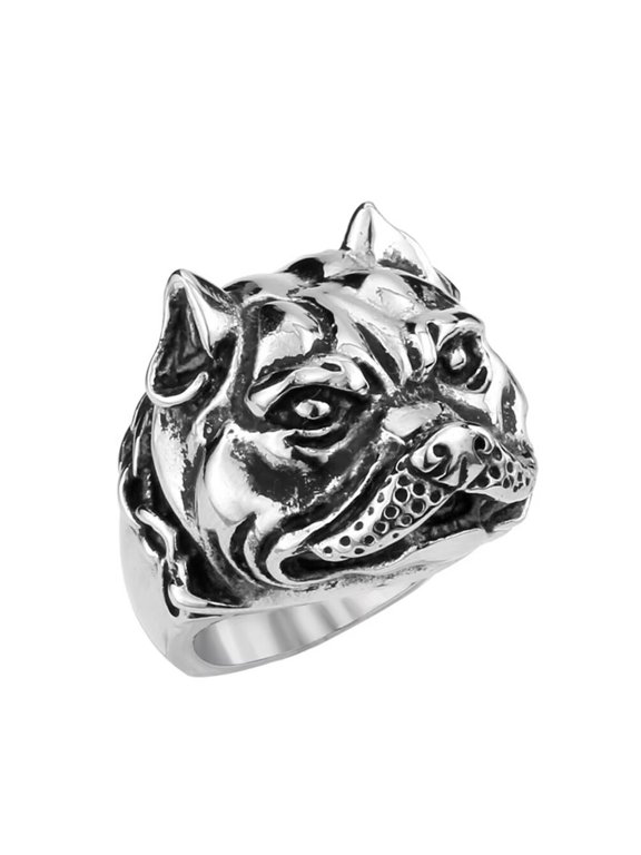 Men's Stainless Steel Dog Head Ring Bully Pitbull Design Animal Jewelry Size 11