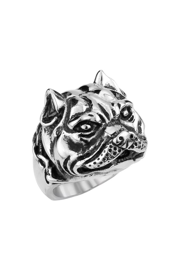 Men's Stainless Steel Dog Head Ring Bully Pitbull Design Animal Jewelry Size 12