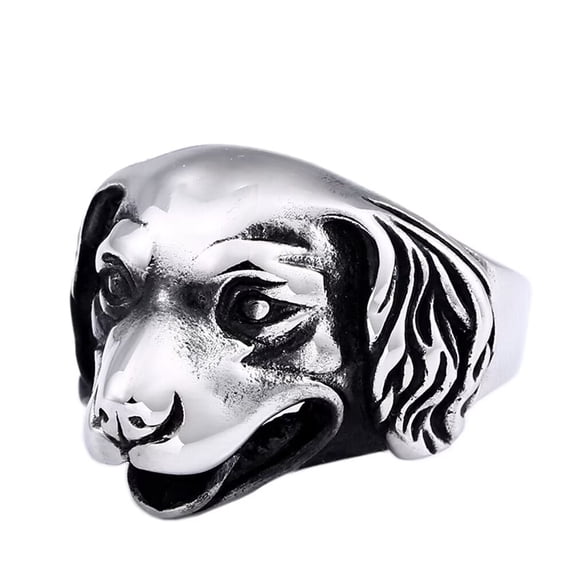 PAURO Men's Stainless Steel Dog Head Ring Golden Retriever Design Animal Jewelry Size 11