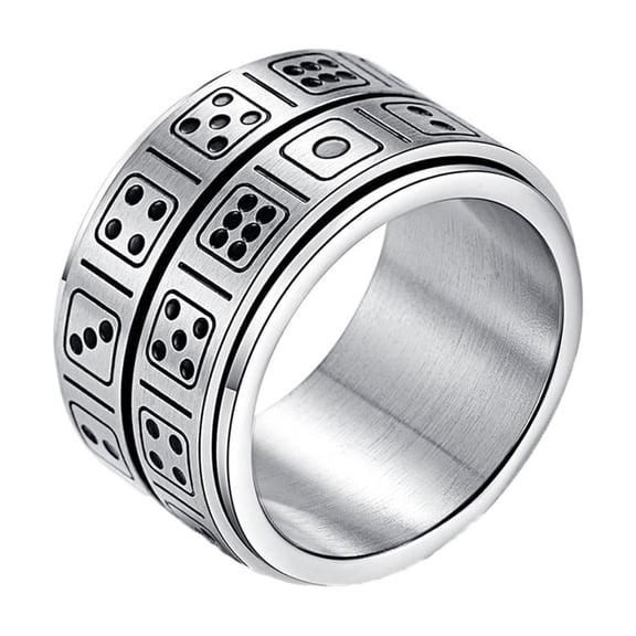 PAURO Men's Stainless Steel Dual Band Dice Spinner Ring Double Layer Rotating Fidget Ring Size 10