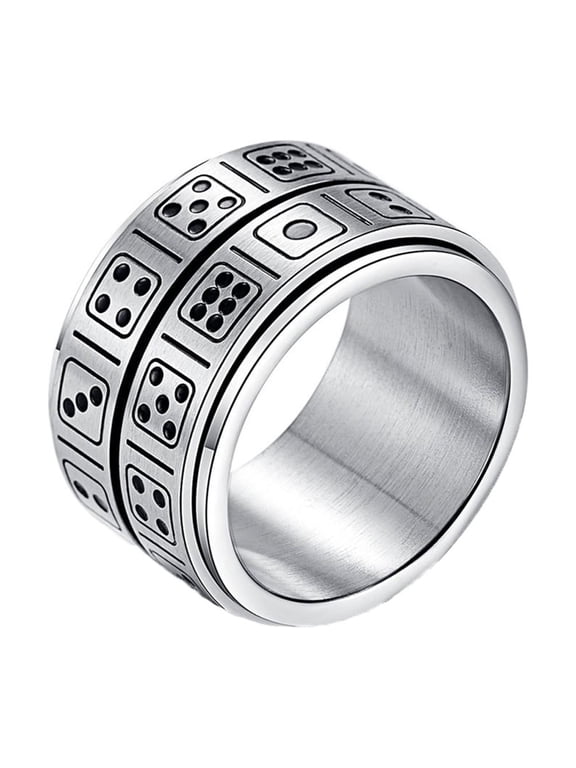 Men's Stainless Steel Dual Band Dice Spinner Ring Double Layer Rotating Fidget Ring Size 10