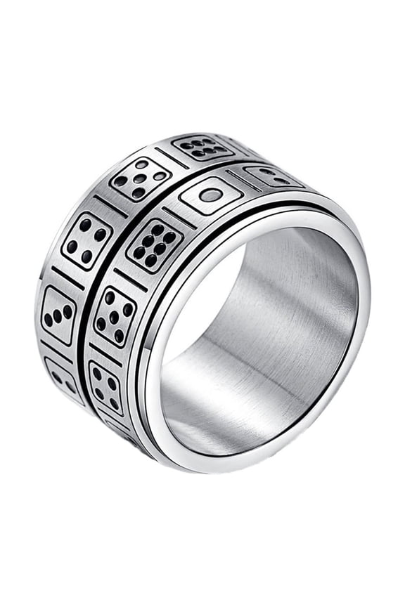 Men's Stainless Steel Dual Band Dice Spinner Ring Double Layer Rotating Fidget Ring Size 9
