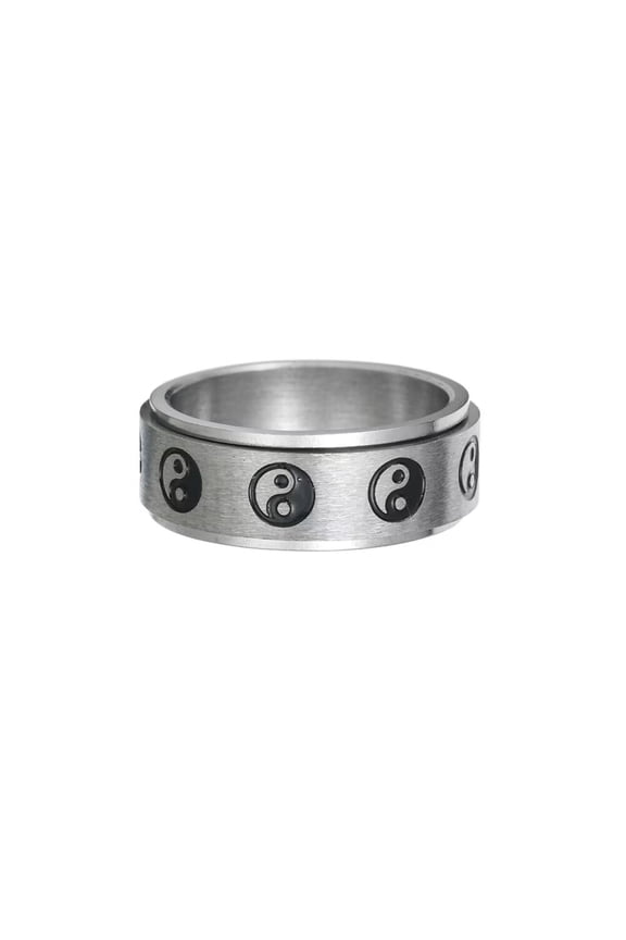 Men's Stainless Steel Fidget Rotatable Yin Yang Tai Chi Gossip Ring for Cocktail Party Silver Size 6