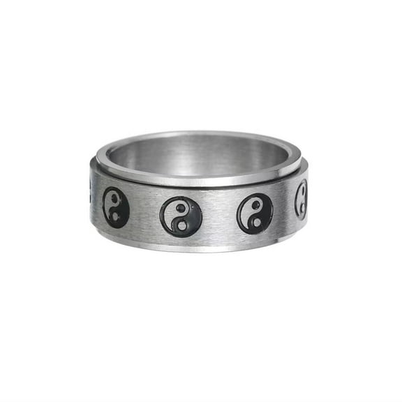 PAURO Men's Stainless Steel Fidget Rotatable Yin Yang Tai Chi Gossip Ring for Cocktail Party Silver Size 8