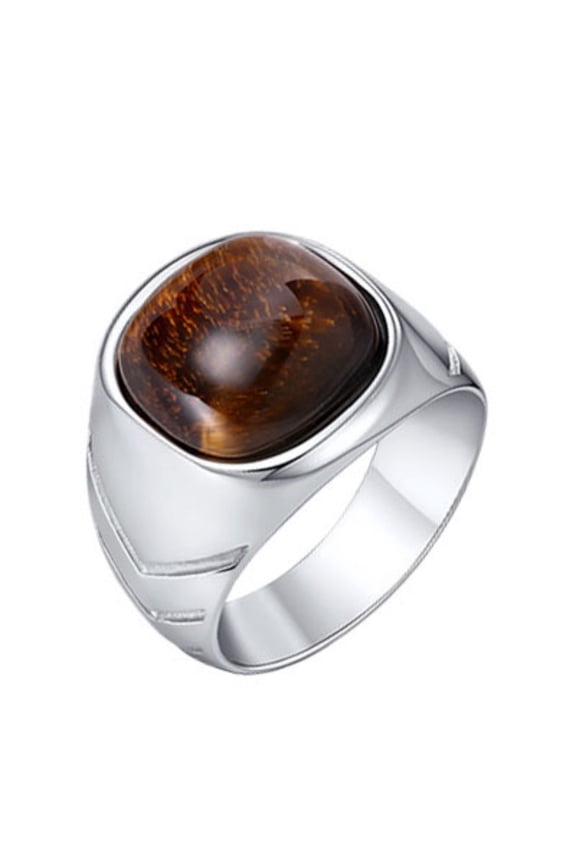 Men's Stainless Steel Gemstone Ring Retro Vintage Brown Stone Signet Rings Band Jewelry Gift Size 11