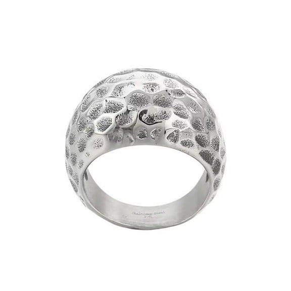 PAURO Men's Stainless Steel Globular Vintage Hammered Finish Dome Rings Simple Plain Wedding Band Silver Size 9