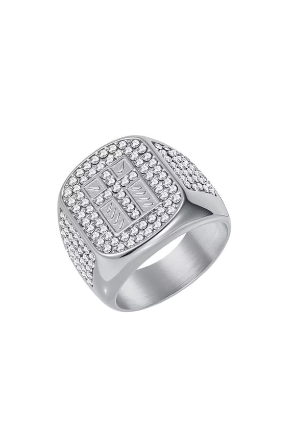 Men's Stainless Steel Hip Hop Full Diamond Cross Personalized Ring Silver Size 11