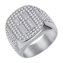 PAURO Men's Stainless Steel Hip Hop Full Diamond Cross Personalized Ring Silver Size 12