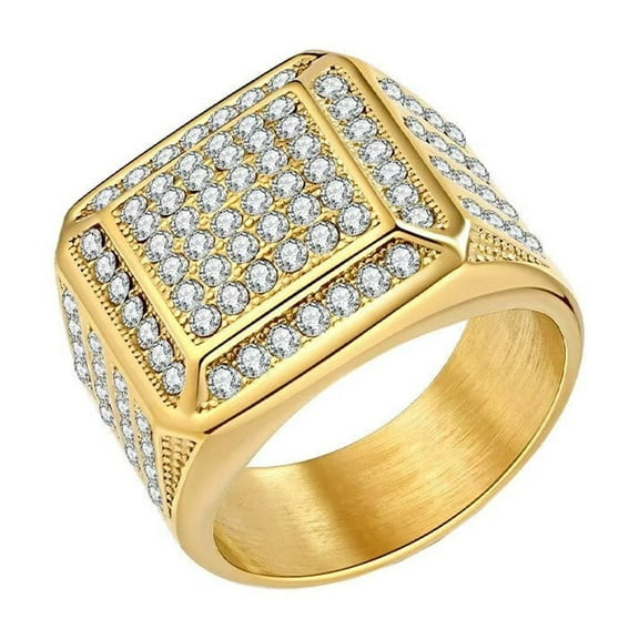 PAURO Men's Stainless Steel Hip Hop Luxury Full Diamond Personalized Ring Gold Size 8