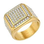 PAURO Mens Stainless Steel Hip Hop Luxury Full CZ Personalized Ring Gold Plated Size 9