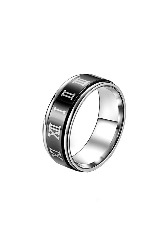 Men's Stainless Steel Hip Hop Minimalist Personalized Roman Numerals Ring Black Size 7