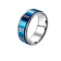 PAURO Men's Stainless Steel Hip Hop Minimalist Personalized Roman Numerals Ring Blue Size 12