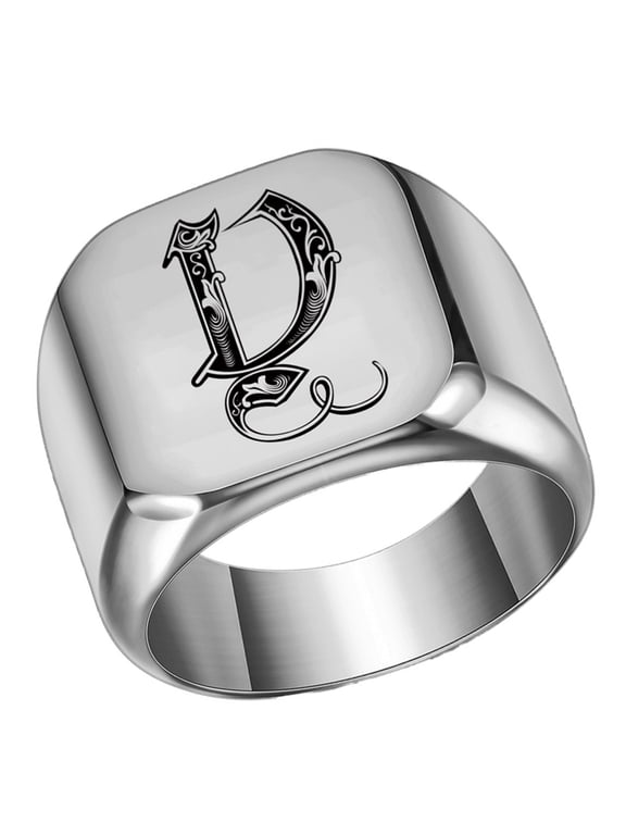 Men's Stainless Steel Initial Letter Ring Chunky 18mm Square Alphabet Statement Band Punk Simple Style Size 12