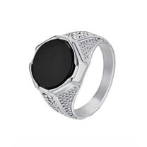 PAURO Men's Stainless Steel Light Luxury Black Gemstone Simple Personality Ring Silver Size 11