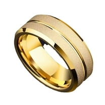 PAURO Men's Stainless Steel Minimalist Grooved Matte Finish Ring Gold Size 08