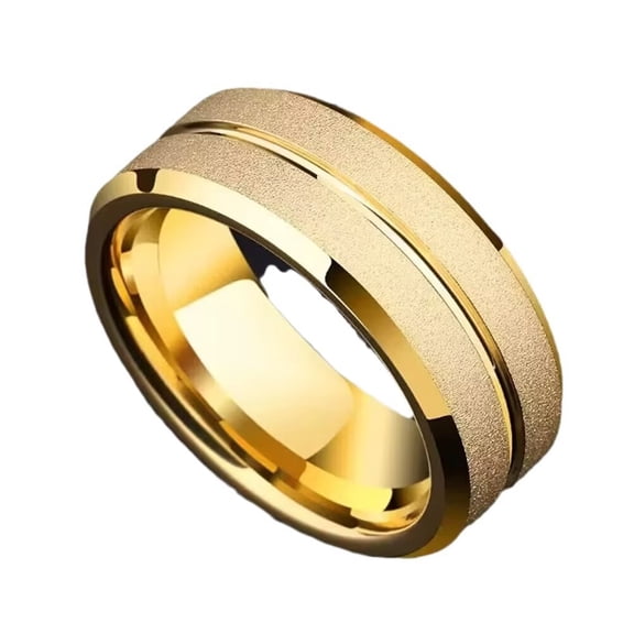 PAURO Men's Stainless Steel Minimalist Grooved Matte Finish Ring Gold Size 08