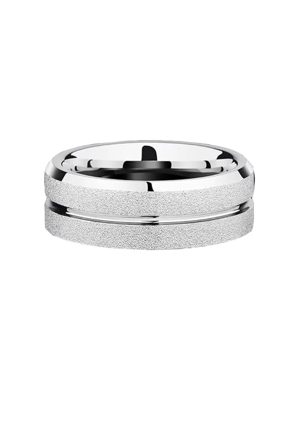Men's Stainless Steel Minimalist Grooved Matte Finish Ring Silver Size 07