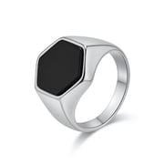 PAURO Mens Stainless Steel Minimalist Hexagonal Black Stone Statement Ring Silver Size 13