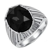 PAURO Men's Stainless Steel Oval Gemstone Ring Vintage Unique Multicolor Gem Cubic Zircon Jewelry Silver Black Size 10