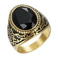 thumbnail image 1 of PAURO Men's Stainless Steel Oval Gemstone Rings Gold Plated Cut Black Crystal Zircon Statement Ring Size 10, 1 of 5
