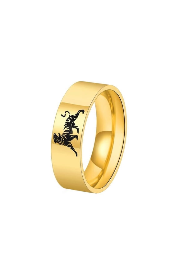Men's Stainless Steel Personalized Creative 8mm Glossy Tiger Domineering Trend Ring Gold Size 9