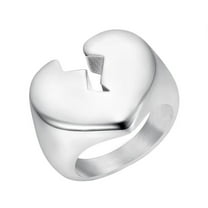 PAURO Men's Stainless Steel Personalized Design Split Lightning Pattern Heart Ring Silver Size 15