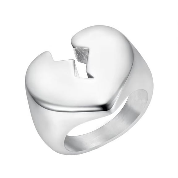 PAURO Men's Stainless Steel Personalized Design Split Lightning Pattern Heart Ring Silver Size 15