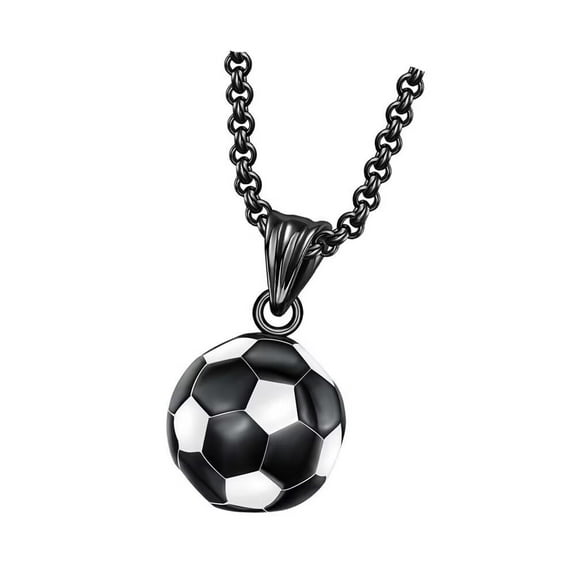 PAURO Men's Stainless Steel Personalized Football Pendant Necklace Jewelry for Sport Lover Black with Chain