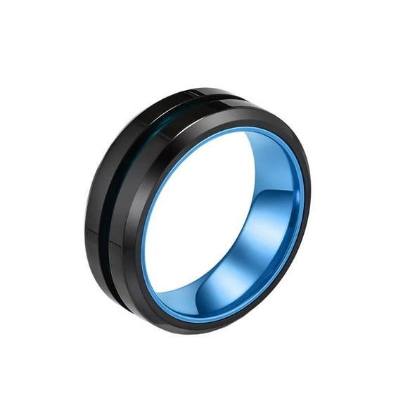 PAURO Men's Stainless Steel Personalized Minimalist Two-Color Polished Ring Blue 12
