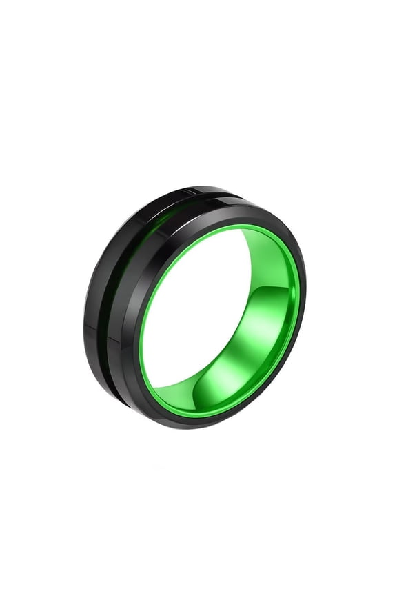 Men's Stainless Steel Personalized Minimalist Two-Color Polished Ring Green 8