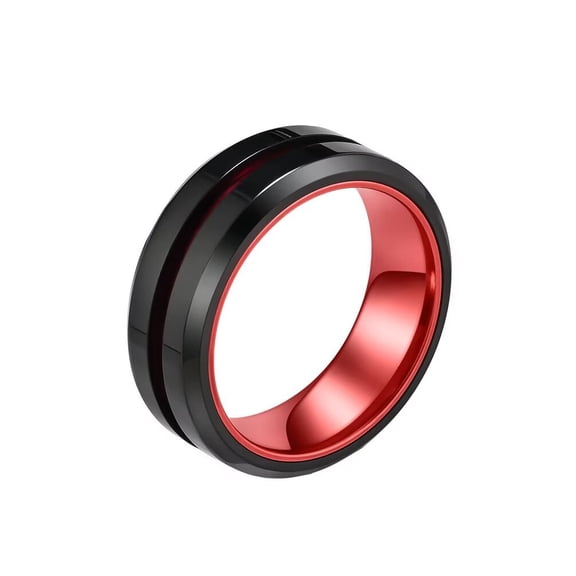 PAURO Men's Stainless Steel Personalized Minimalist Two-Color Polished Ring Red 8