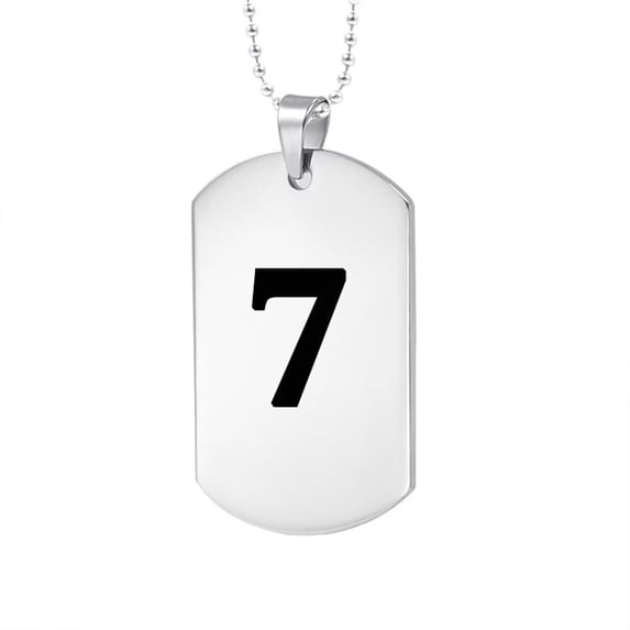 PAURO Men's Stainless Steel Personalized Number 7 Necklaces Square Dog Tag Pendant Charm Necklace, Silver