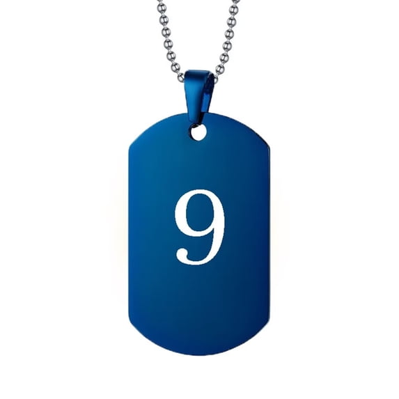 PAURO Men's Stainless Steel Personalized Number 9 Necklaces Square Dog Tag Pendant Hip Hop Necklace, Blue
