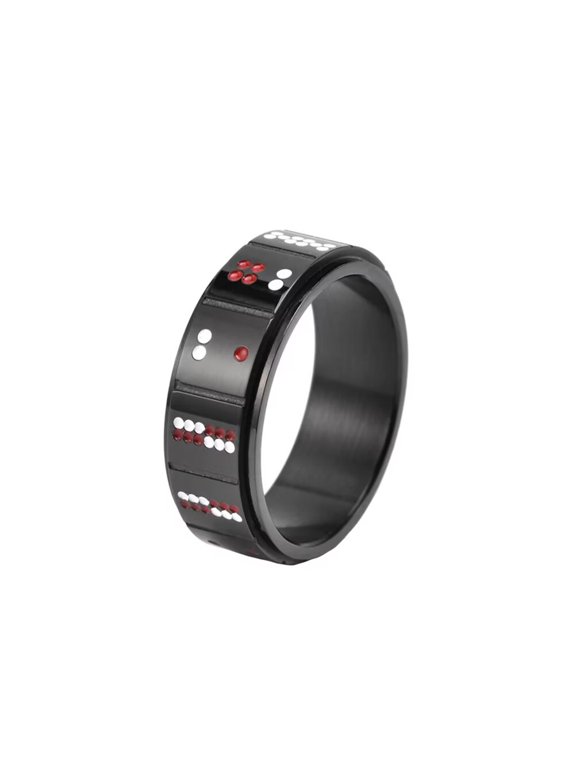 Men's Stainless Steel Personalized Points Poker Card Rotatable Finger Ring Black Size 10