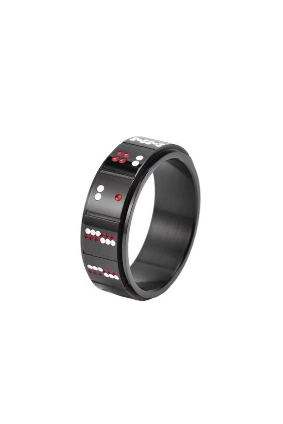 Men's Stainless Steel Personalized Points Poker Card Rotatable Finger Ring Black Size 8