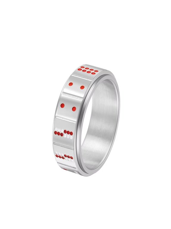 Men's Stainless Steel Personalized Points Poker Card Rotatable Finger Ring Silver Size 7