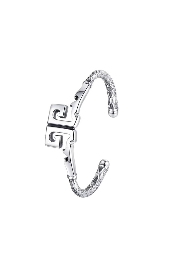 Men's Stainless Steel Personalized Rock Engraved Clouds Sun Wukong Open Cuff Bangle Bracelet