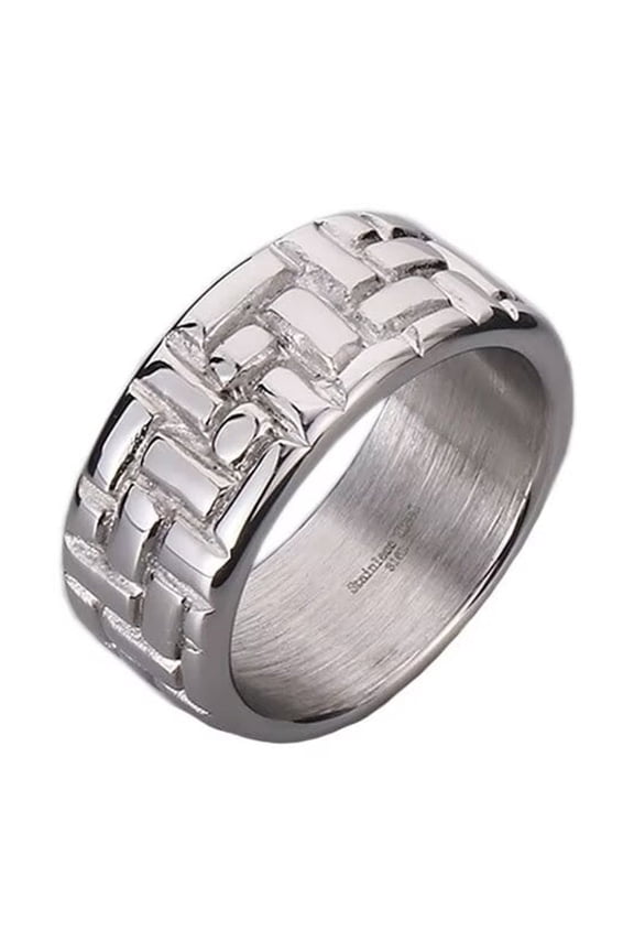 Men's Stainless Steel Personalized Round Chunky Band Ring Irregularly Textured Finished Cool Punk Ring Silver Size 9