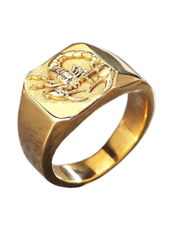 Men's Stainless Steel Personalized Scorpion Engraved Signet Animal Rings Punk Jewelry Gold Size 13
