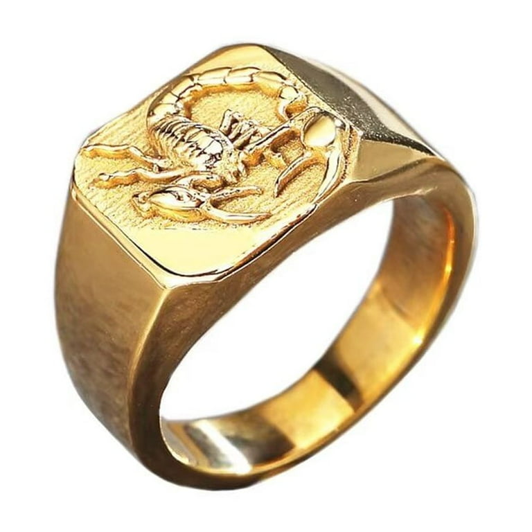 PAURO Men's Stainless Steel Personalized Scorpion Engraved Signet