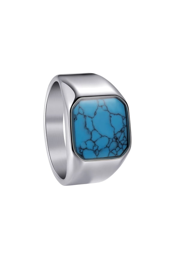 Men's Stainless Steel Personalized Vintage Simulated Blue Turquoise Trend Ring Silver Size 10