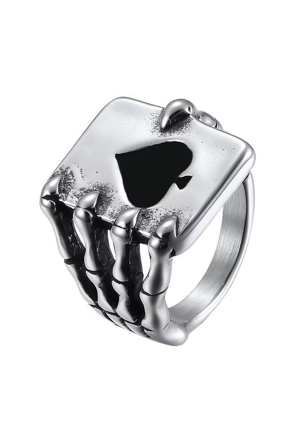 Men's Stainless Steel Poker Spades Ring Death Skull Hand Claw Gothic Biker Statement Jeweley Silver Size 8