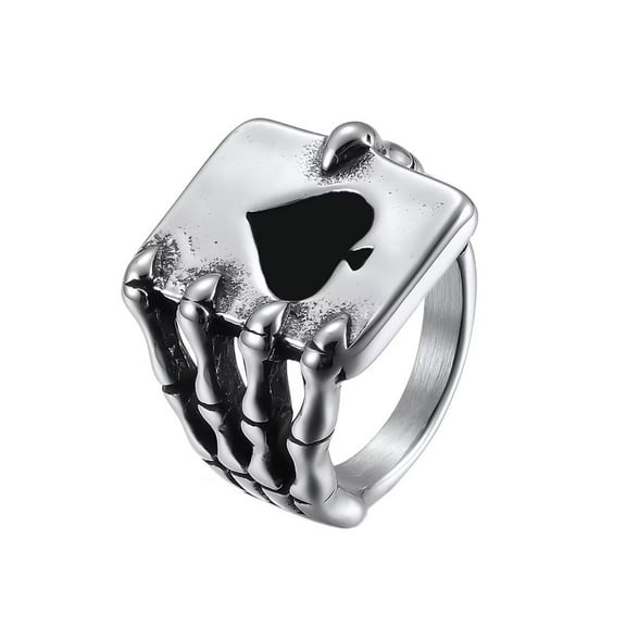 PAURO Men's Stainless Steel Poker Spades Ring Death Skull Hand Claw Gothic Biker Statement Jeweley Silver Size 9