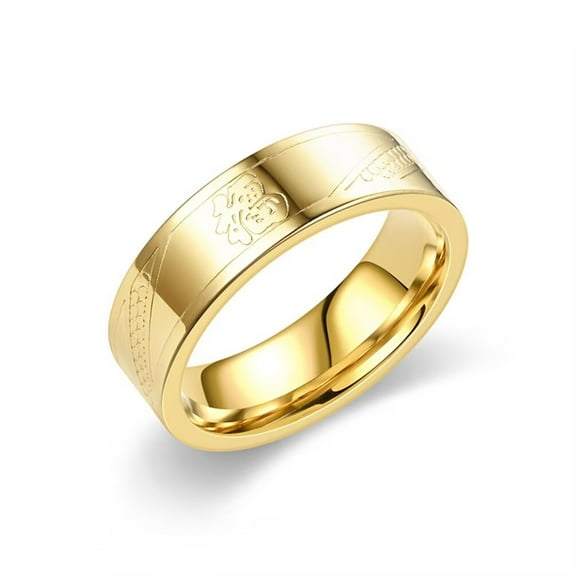 PAURO Men's Stainless Steel Premium Luxury "Fu" Character Ring Gold Size 08