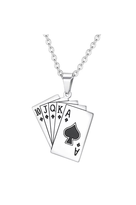 Men's Stainless Steel Punk Ace of Spades Poker Flush Pendant Hip Hop Necklace Silver No Chain