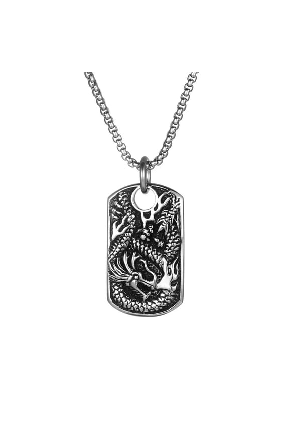 Men's Stainless Steel Punk Chinese Zodiac Dragon Pendant Necklace with Chain