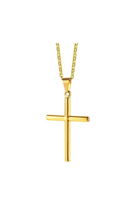 Men's Stainless Steel Punk Cross Necklace Pendant Polished Finish Edges Gold No Chain