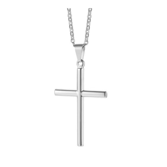 PAURO Men's Stainless Steel Punk Cross Necklace Pendant Polished Finish Edges Silver with Chain