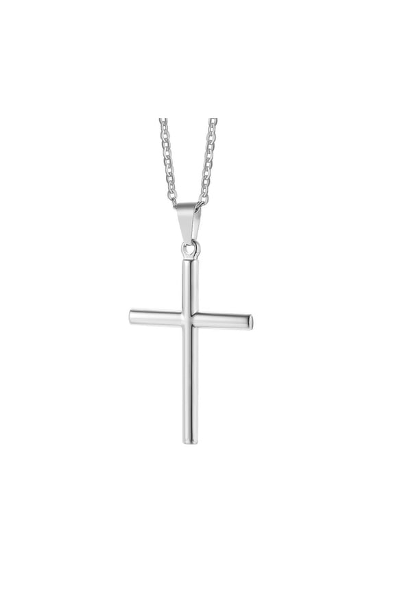 Men's Stainless Steel Punk Cross Necklace Pendant Polished Finish Edges Silver with Chain
