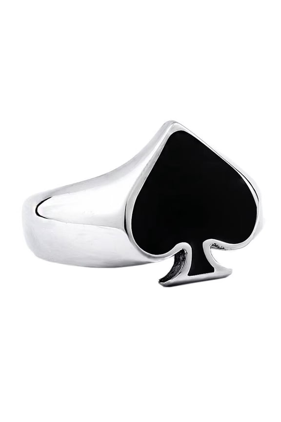 Men's Stainless Steel Punk Rock Spade Simple Temperament Personalized Ring Silver Size 9